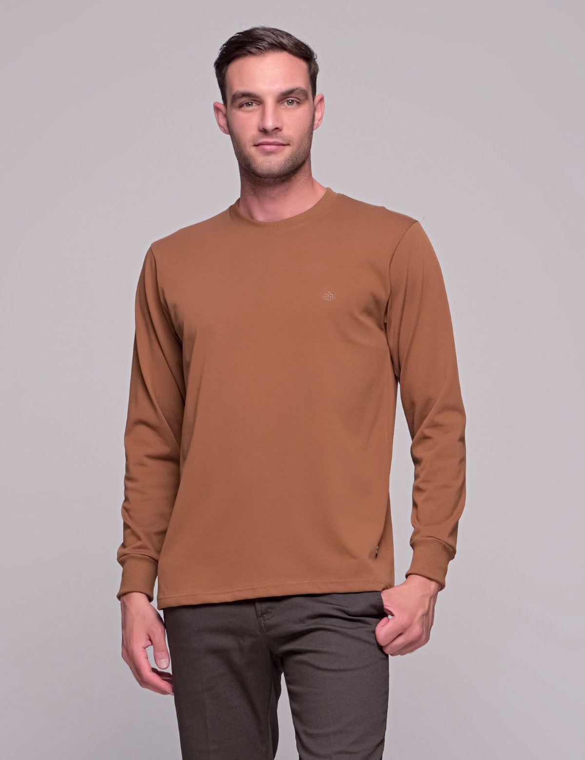 Everbest Ανδρική κάμελ βαμβακερή μπλούζα Plus size 2310160 φωτογραφία